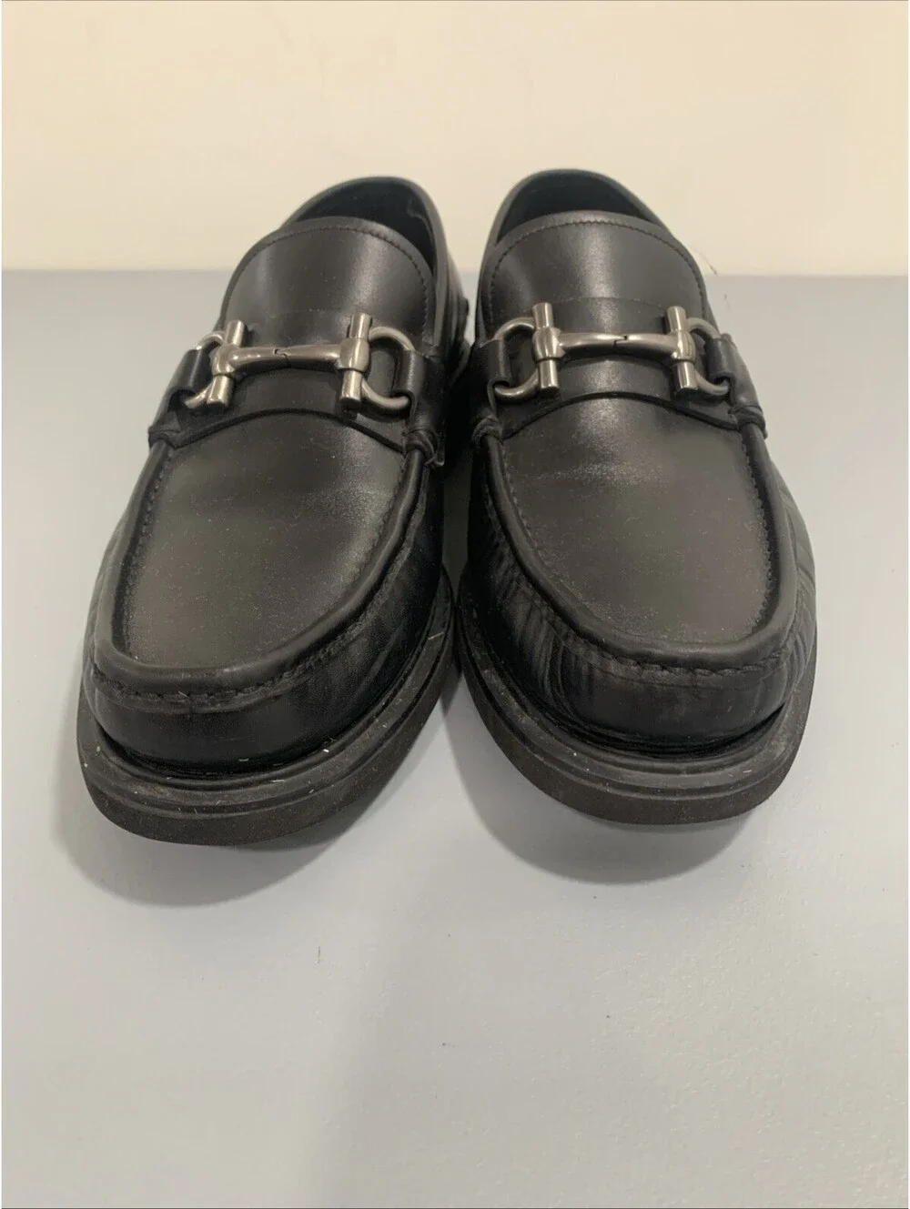 Ferragamo Men's Black Gancini Buckle Logo Loafers SIZE 10 2E